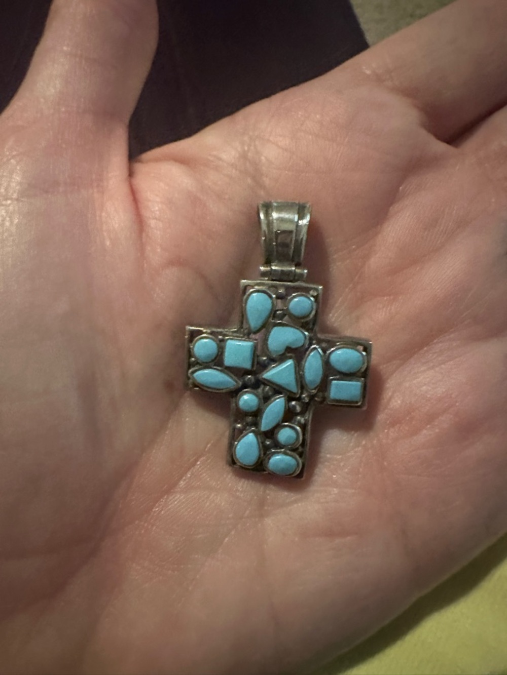 Sterling Silver Cross Pendant with Turquoise Inlay